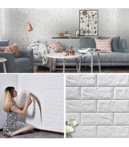 3D Foam Brick Wall Sheets Pack of 4 Peel and Stick Panels